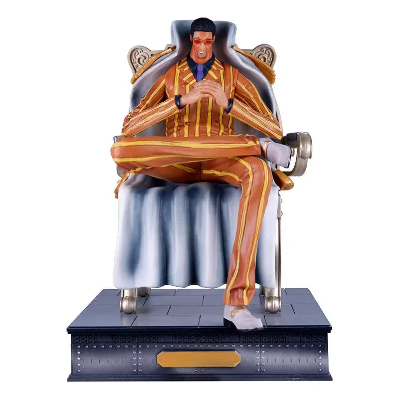 Anime One Piece Borsalino Sakazuki Kuzan Sitting figure on chair, detailed design, 30cm collectible statue.