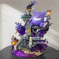 Gengar Pokemon figure collectible 30cm displayed on a spooky castle base with other Pokemon characters.
