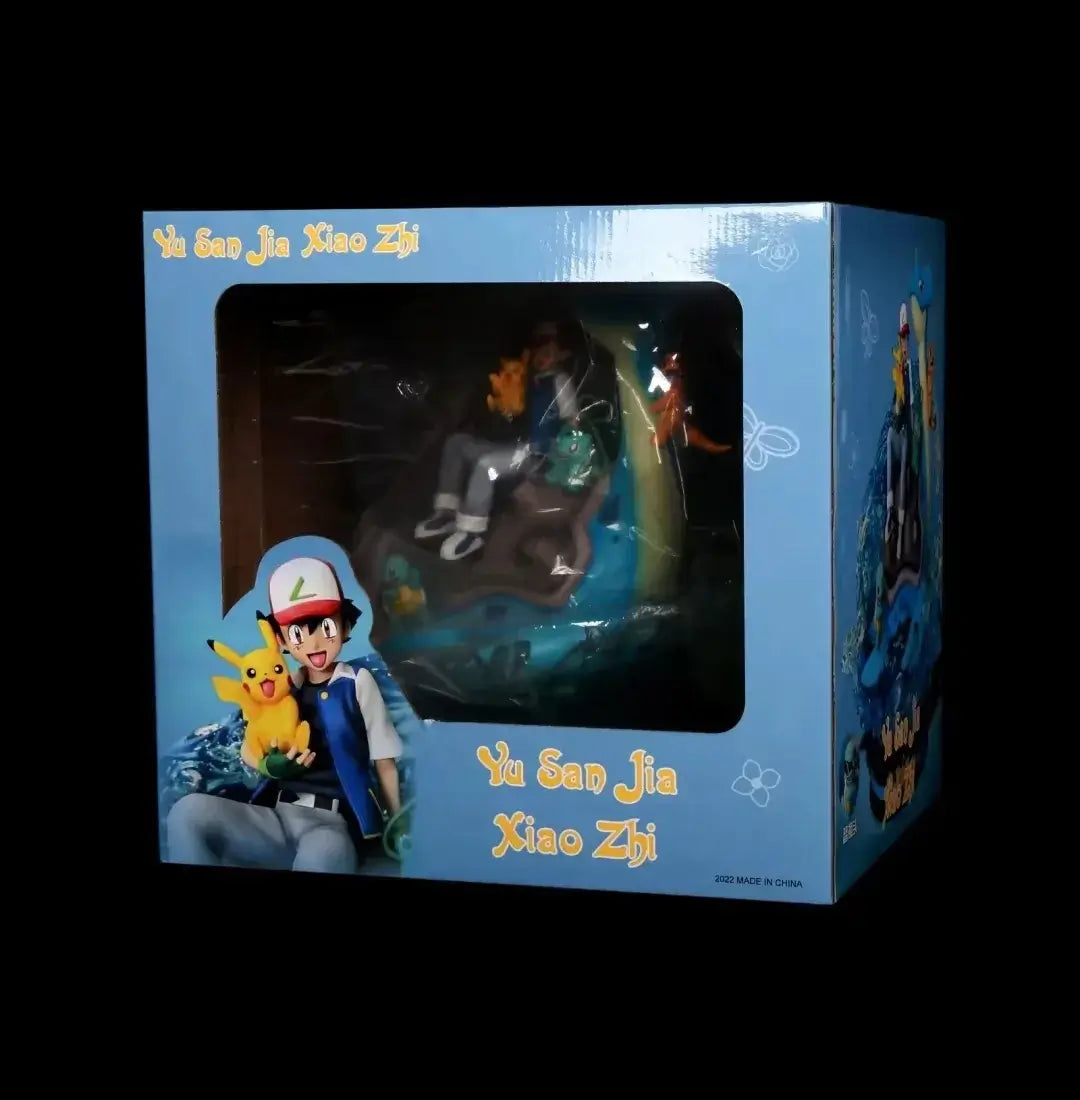 Anime Pokemon action figure collectibles featuring Ash Ketchum and Pikachu in collectible box.