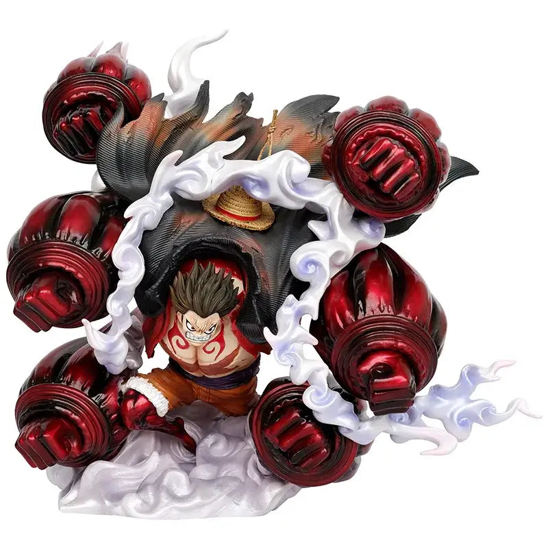 One Piece Luffy Gear Fourth action figure showcasing Luffy in dynamic pose with energy effects and detailed accessories.