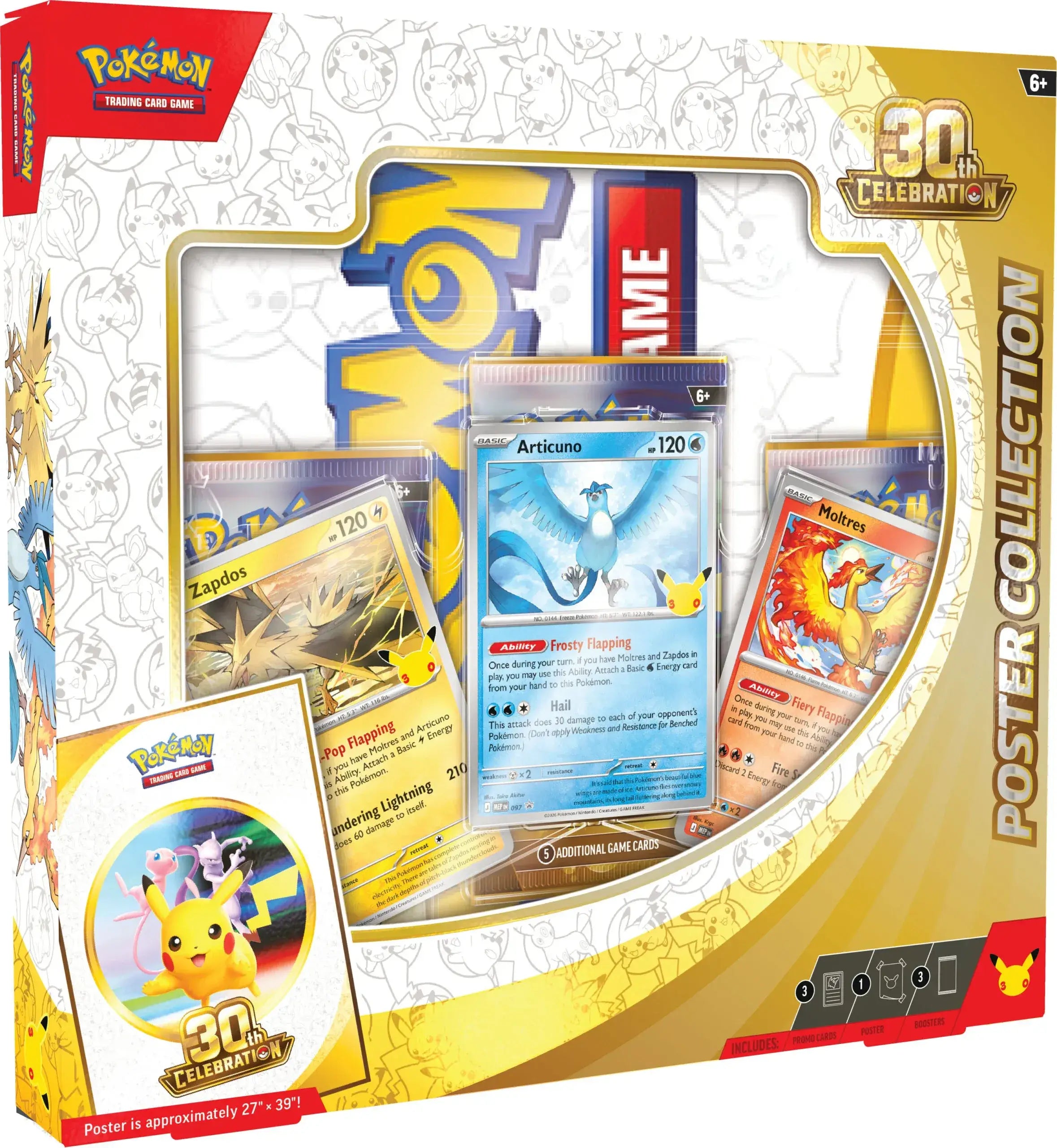 Pokémon 30° anniversario - Collezione con Poster Zapdos, Moltres, Articuno