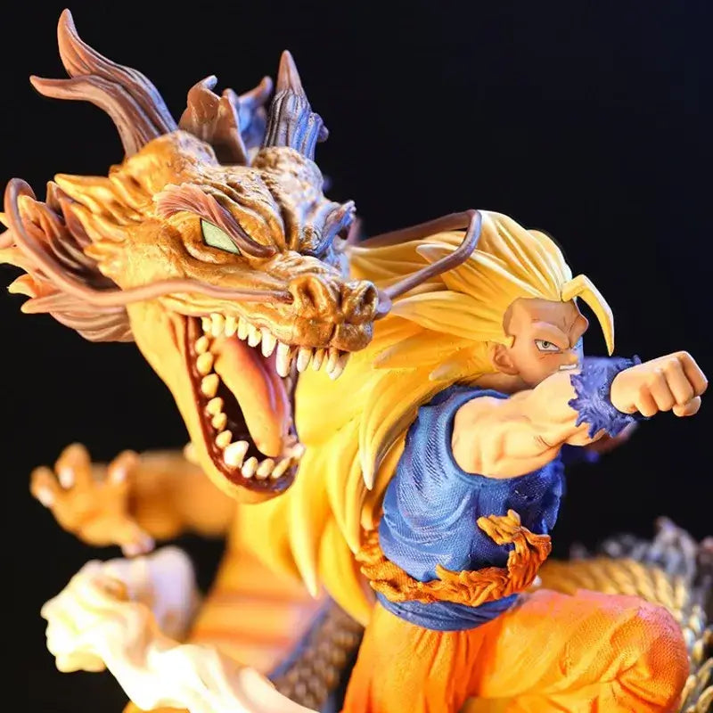 30cm Dragon Ball Goku SSJ3 figure PVC statue model with a dragon, perfect for collectors and fans of Goku.
