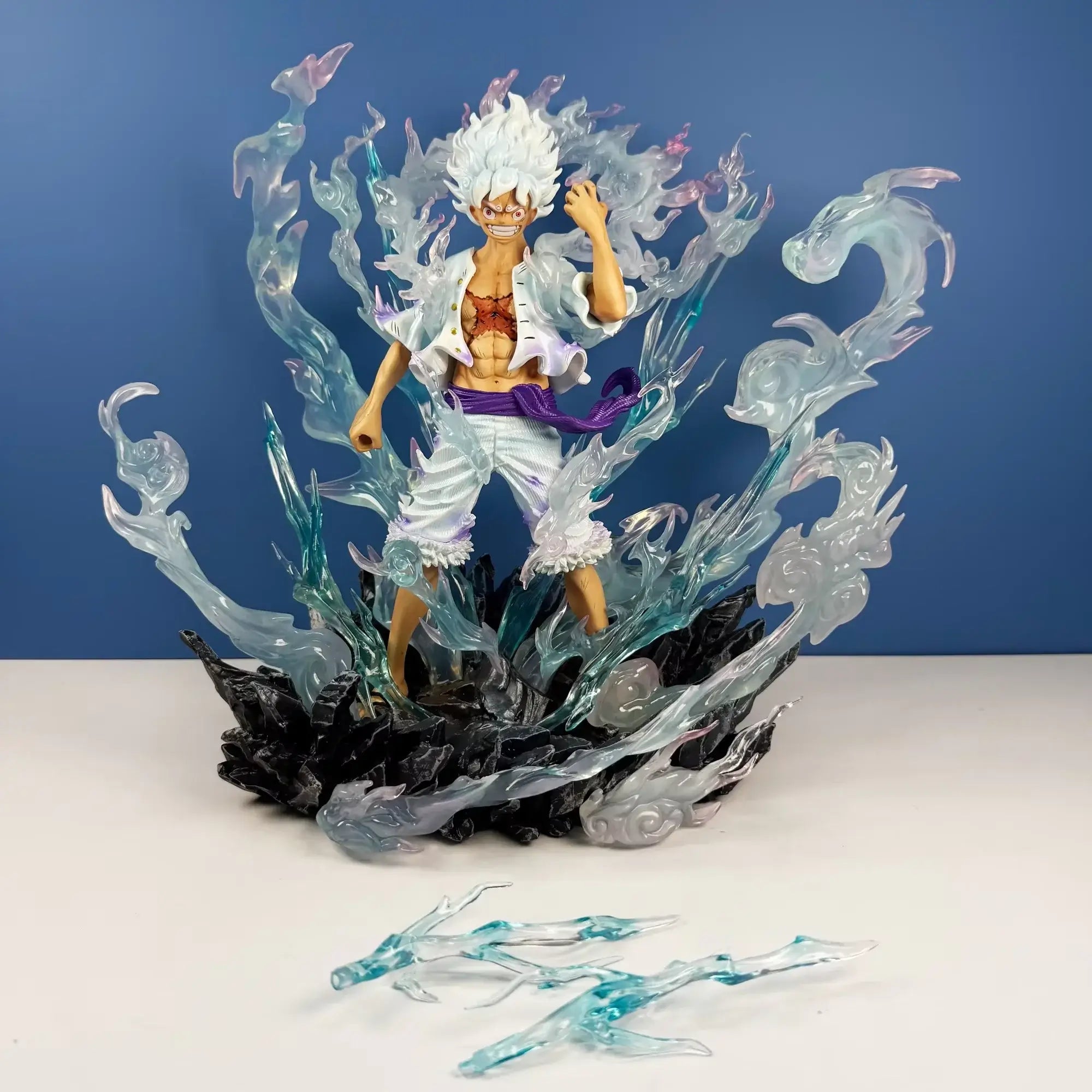 Nika Luffy One Piece action figure standing with magical effects, showcasing dynamic pose and intricate details, 30cm collectible.