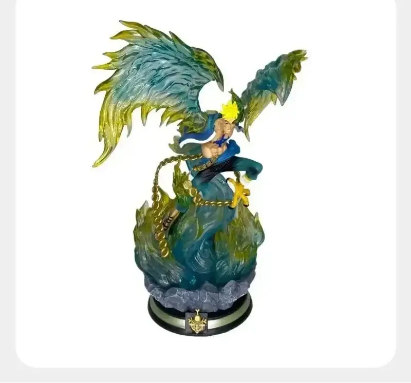 Statua collezionabile Marco Phoenix anime in posizione dinamica con dettagli vivaci e base decorativa.