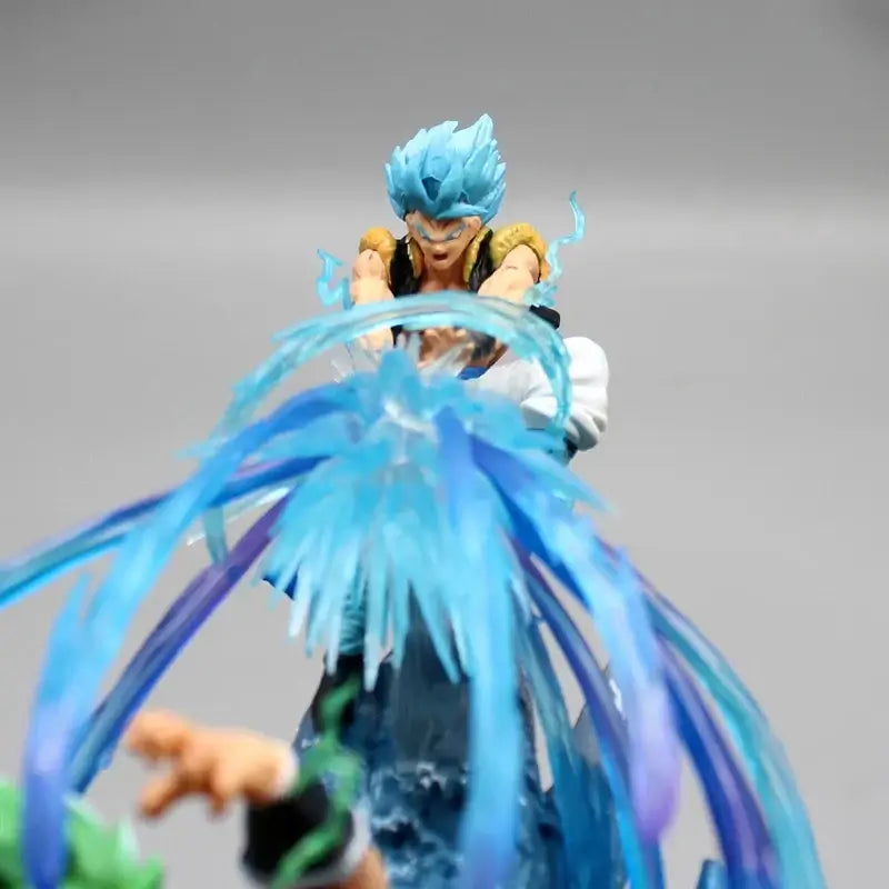 Dragon Ball Broly vs Gogeta figurine showcasing Gogeta unleashing energy blasts with dynamic water effects.
