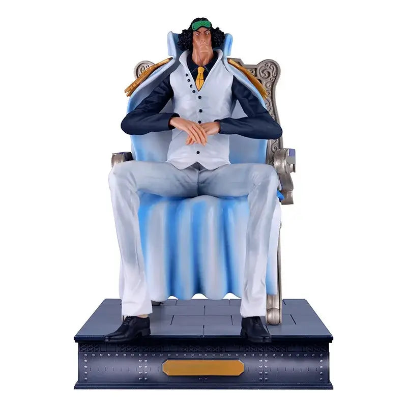 Anime One Piece Borsalino Sakazuki Kuzan Sitting figure, detailed collectible statue, 30cm tall, seated on a throne.