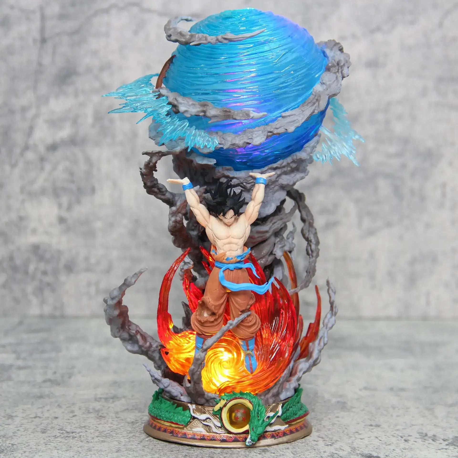 25cm Goku Dragon Ball PVC figure performing Spirit Bomb with vibrant colors and detailed base.