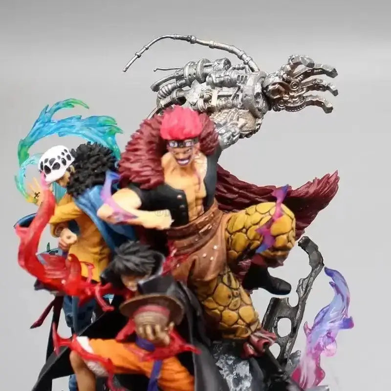 One Piece Kid Law Luffy Figure showcasing vibrant details of characters and dynamic action poses in 22cm collectible design.