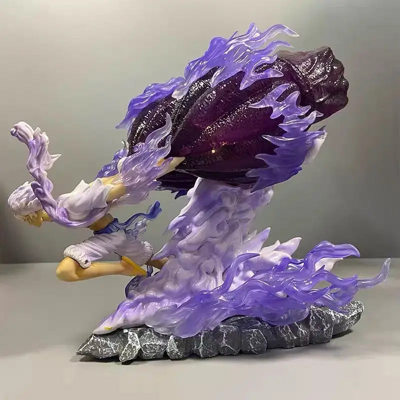 ONE PIECE Luffy Anime Figure 30cm showcasing dynamic pose with purple flame effects and detailed base design.