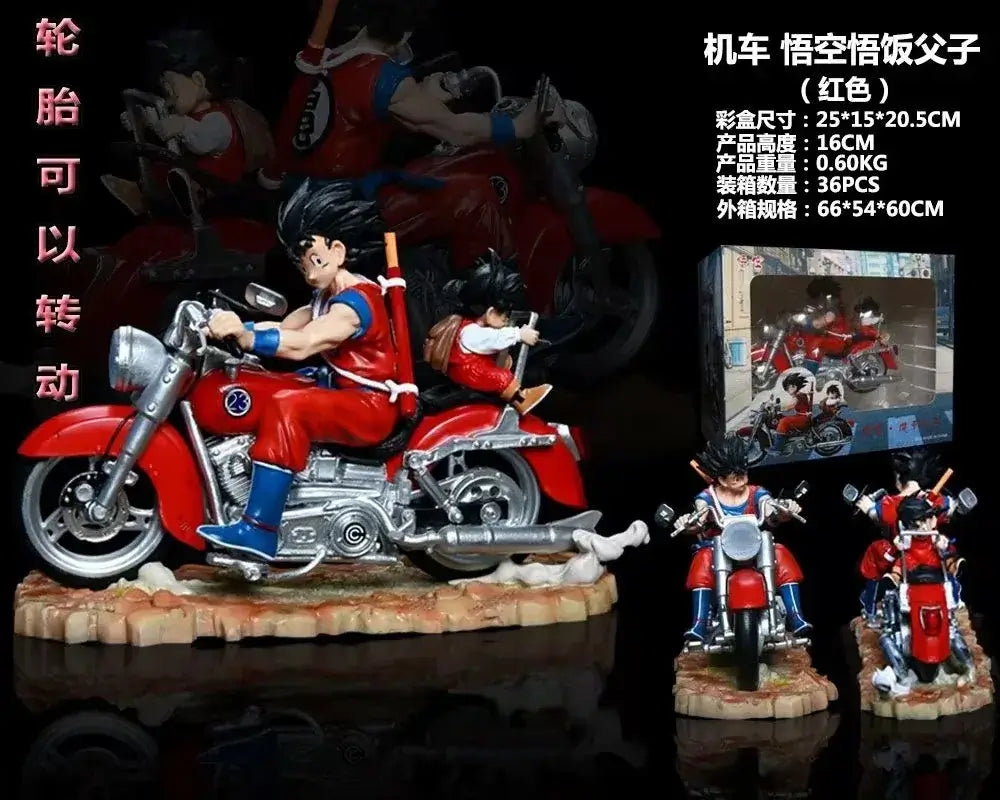 Dragon Ball Goku Gohan Motorcycle Figure Rotatable on a motorcycle with detailed design and vibrant colors.