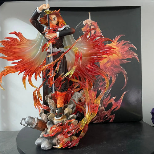 Anime Demon Slayer Rengoku Kyoujurou 30cm figure in dynamic pose with flame effects and detailed base