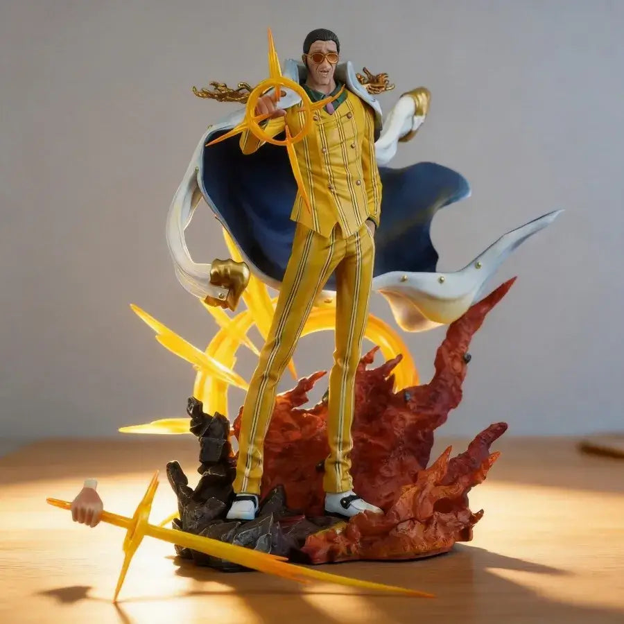 Kizaru limited edition One Piece figure showcasing vibrant details and dynamic pose on a decorative base.