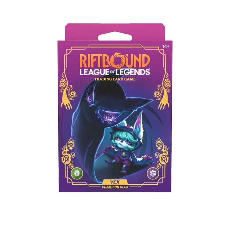 Champion deck Riftbound Unleashed Vex inglese, espositore sigillato Riot Games da 4 mazzi.