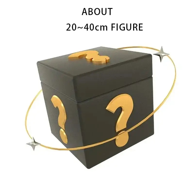 ONE PIECE figure mystery box with a sleek design, featuring question marks and a cosmic theme, height 20~40cm.