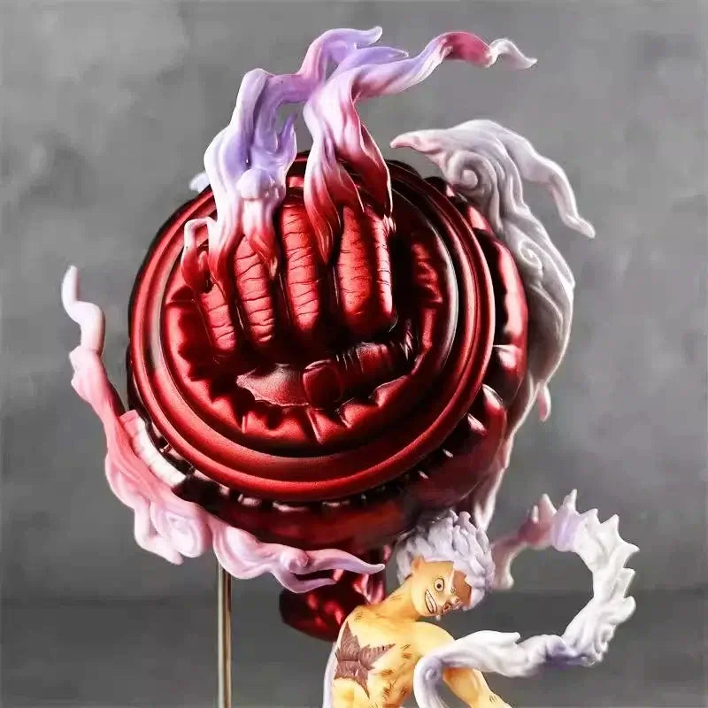 Onigashima Luffy action figure featuring vibrant colors and dynamic swirling effects.