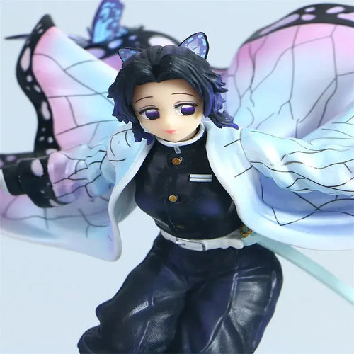 Demon Slayer Kochou Shinobu PVC action figure with butterfly wings detail, colorful character design from anime series.