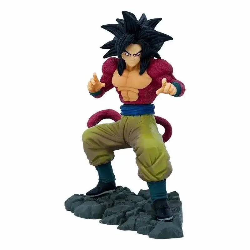 Son Goku SSJ4 PVC Dragon Ball Z figure posing dramatically on rocky base.