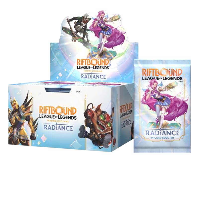 Booster display Riftbound Radiance inglese, confezione sigillata Riot Games da 24 buste.