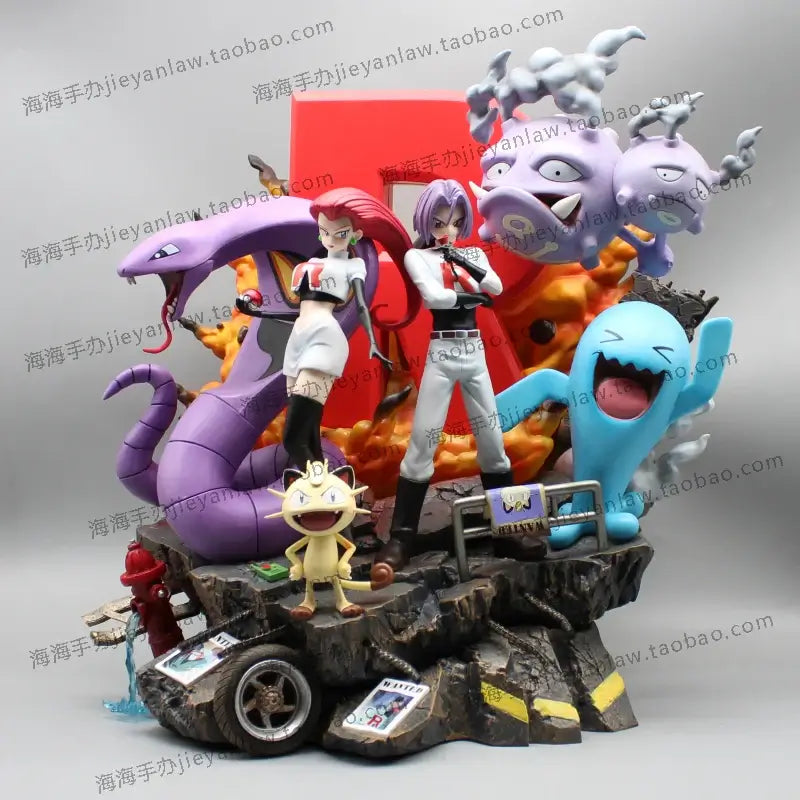 Pokemon Figure Large Size featuring iconic characters like Meowth, Team Rocket, and Ghost Pokémon in dynamic pose.