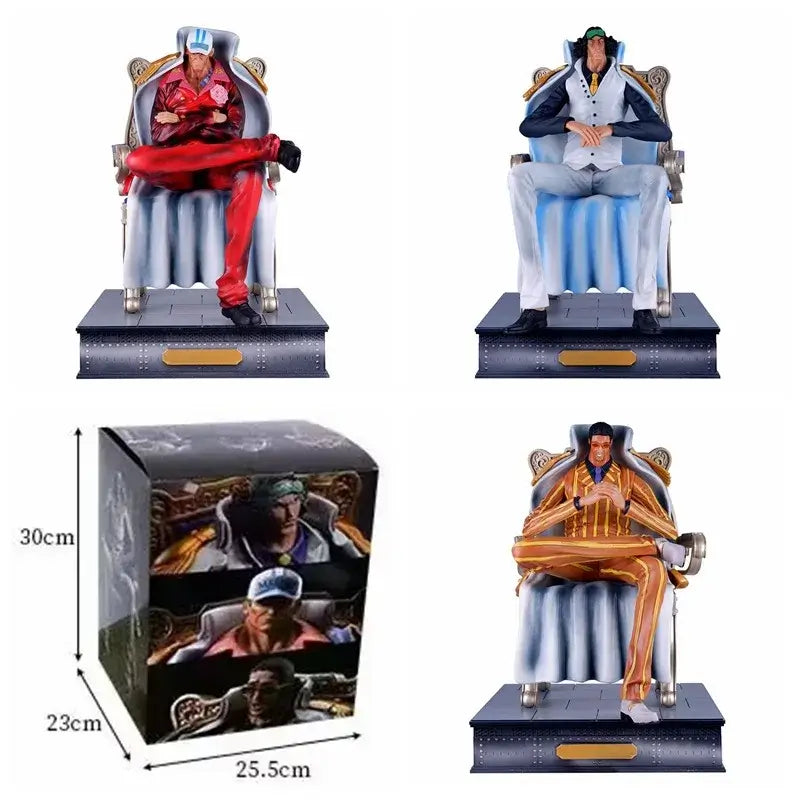 Anime One Piece Borsalino Sakazuki Kuzan Sitting Ver. 30cm collectible figures displayed in multiple angles.