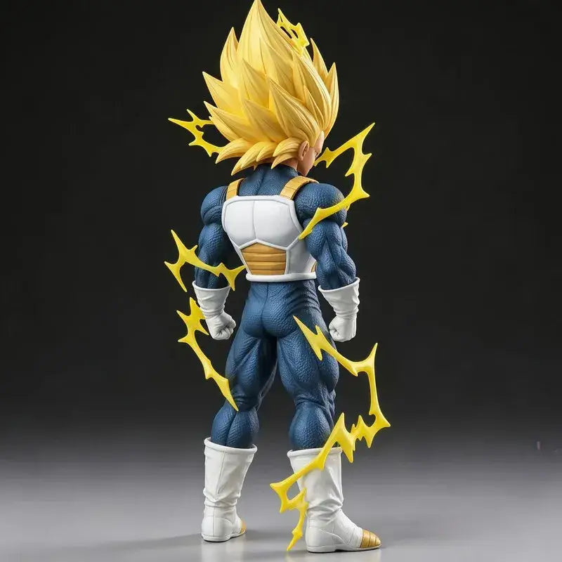 Vegeta Super Saiyan 3 figure showing detailed back view with dynamic lightning effects, 30cm collectible for Dragon Ball fans.