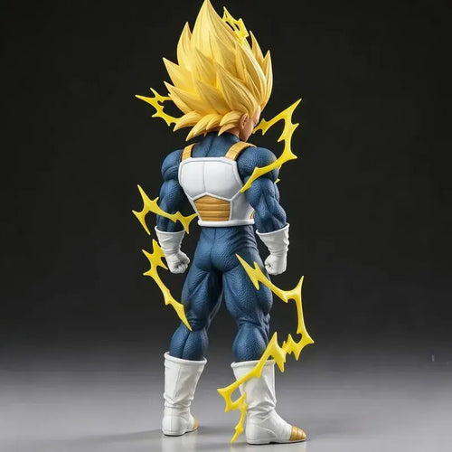 Vegeta Super Saiyan 3 figure showing detailed back view with dynamic lightning effects, 30cm collectible for Dragon Ball fans.