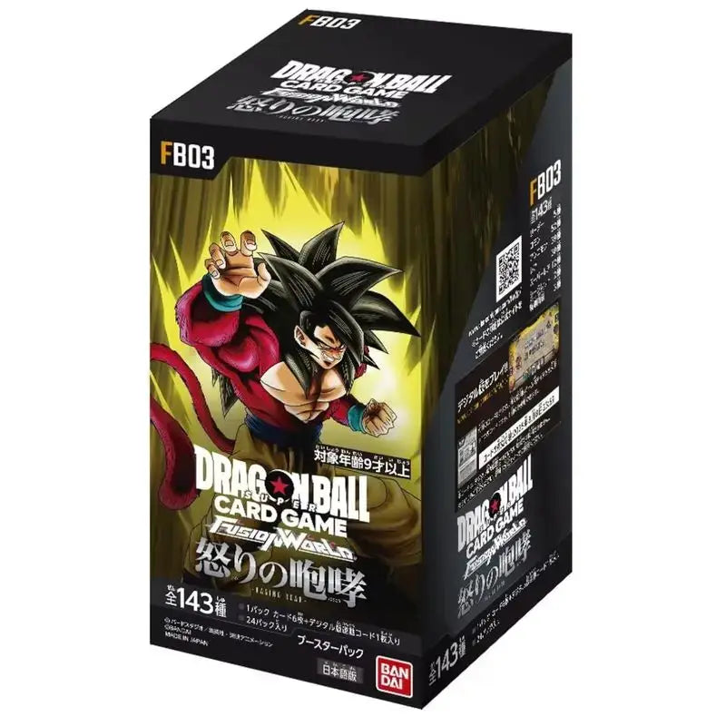 Dragon Ball Super Raging Roar FB03 collectible card game box featuring Dragon Ball characters and vibrant artwork.