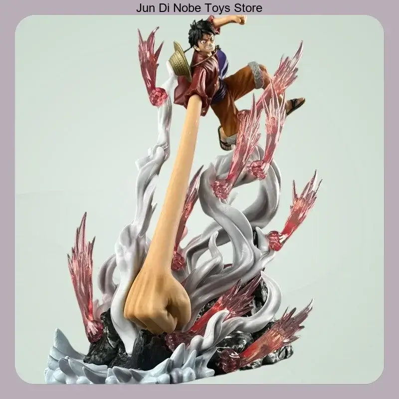 Luffy One Piece statua da collezione 30cm in azione con effetti speciali e base dettagliata.