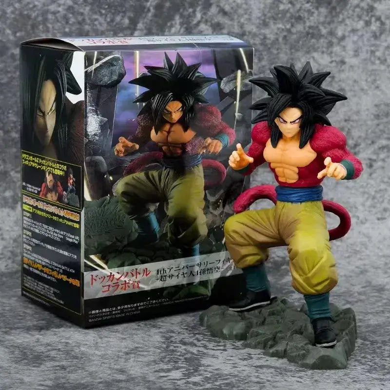 Son Goku SSJ4 PVC Dragon Ball Z figure displayed with packaging on a gray background.