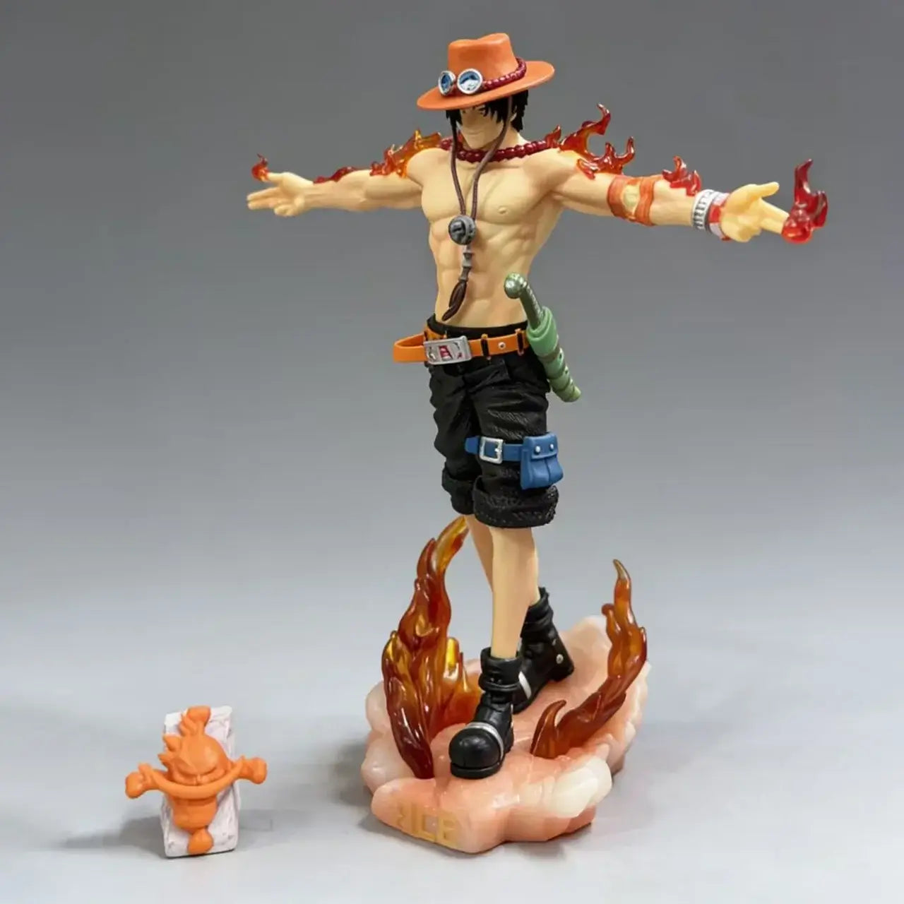 28cm Portgas D Ace action figure showcasing intricate details and vibrant colors on a flame base.