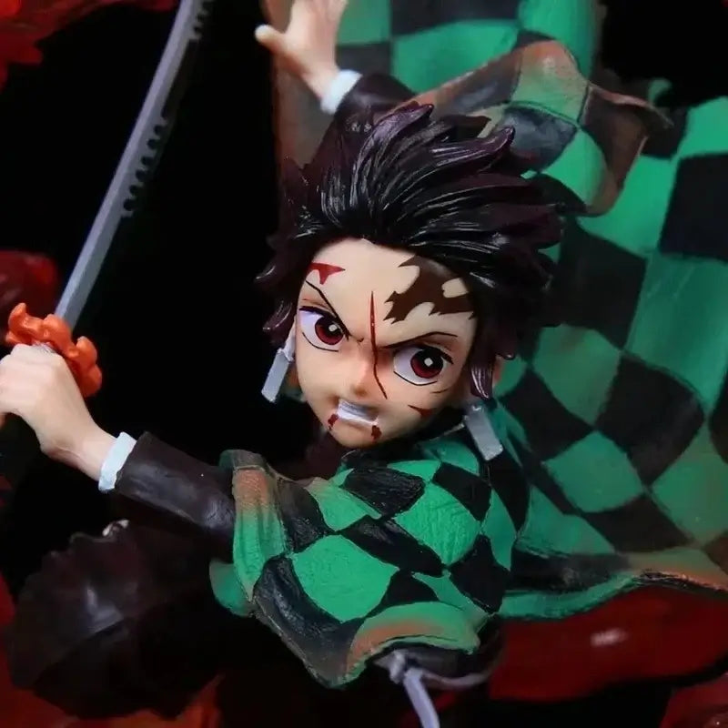 Demon Slayer Tanjiro Kamado statue 30cm with sword, showcasing his signature checkered outfit and determined expression.