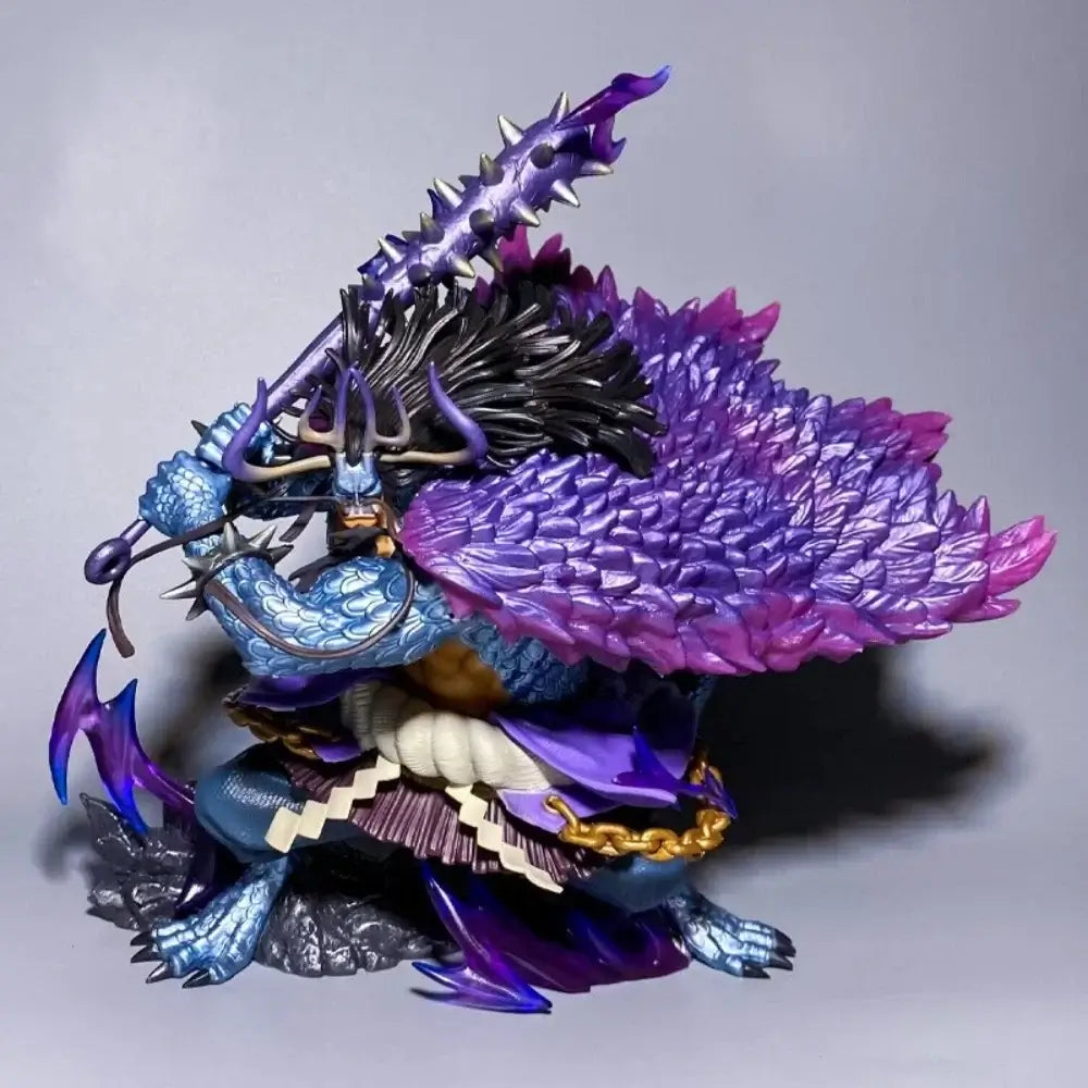 One Piece Kaido 30CM Anime Figure with detailed blue and purple design, holding a sword, showcasing fierce expression.