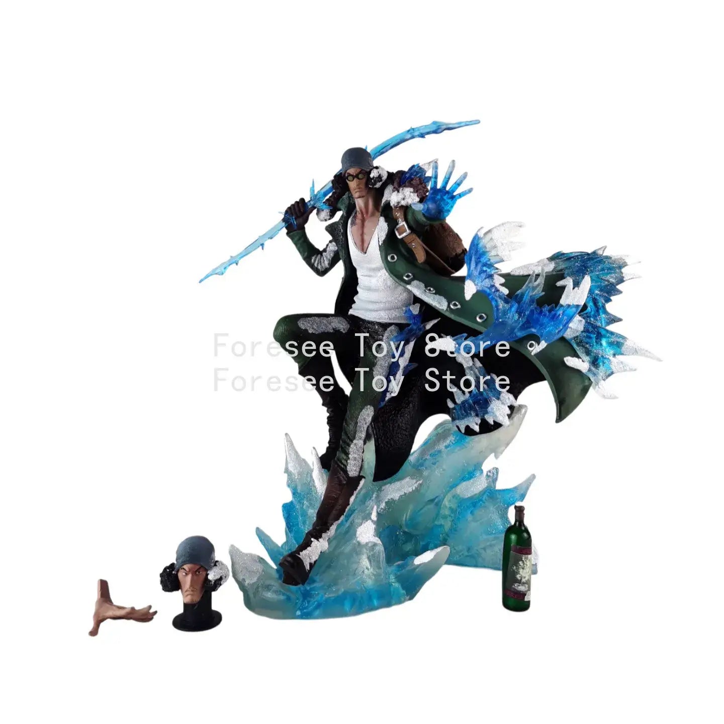 One Piece Kuzan Anime Model Figure with double-headed and left hands, featuring dynamic ice effects and accessories.