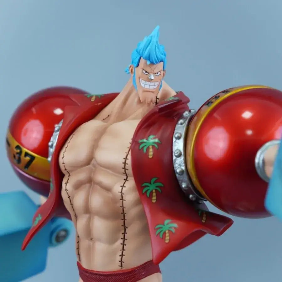 One Piece Franky anime figure showcasing exquisite details and vibrant colors in a 28cm PVC statue.