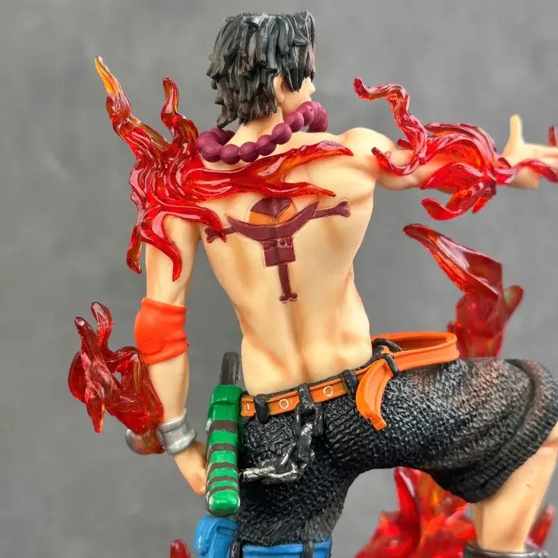 One Piece Fire arm Ace 30cm statue showcasing detailed flames and intricate design from the back view.