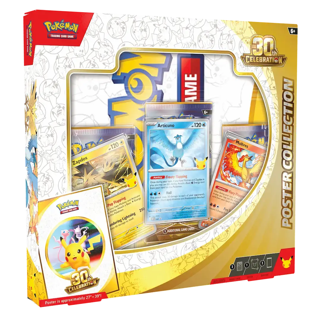 Pokémon 30° anniversario - Collezione con Poster Zapdos, Moltres, Articuno