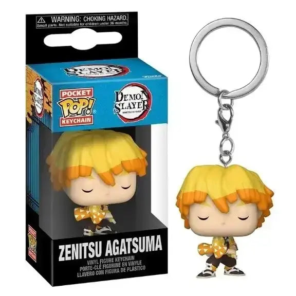 FUNKO Demon Slayer Portachiavi Collezione featuring Zenitsu Agatsuma vinyl figure keychain in packaging.