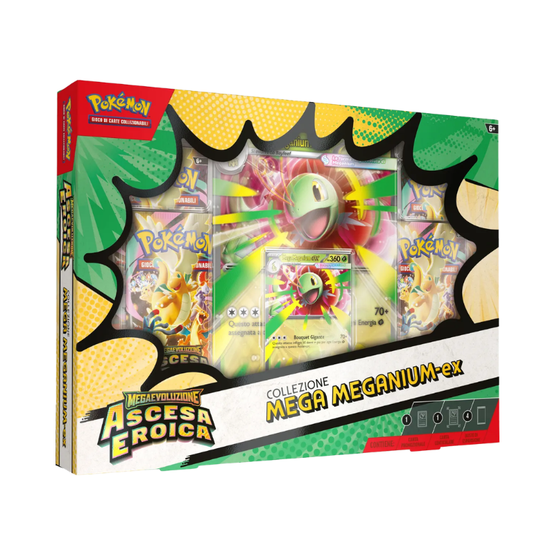 Pokémon Collezione Mega Meganium Ex - Ascesa Eroica - confezione con Mega Meganium ex e buste