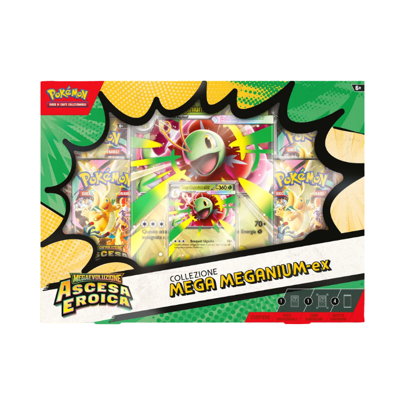 Pokémon Collezione Mega Meganium Ex - Ascesa Eroica - vista frontale della confezione GCC Pokémon