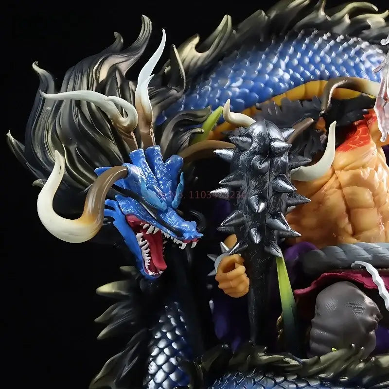 Kaido Dragon PVC figure close-up with intricate details and blue dragon design from One Piece.