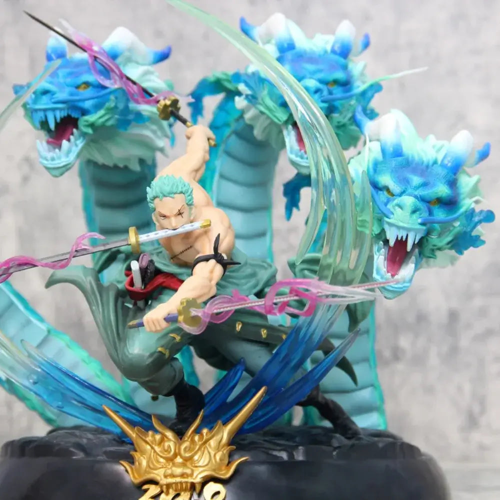 Roronoa Zoro anime figure 30cm from One Piece, detailed with multiple dragon heads in action pose.