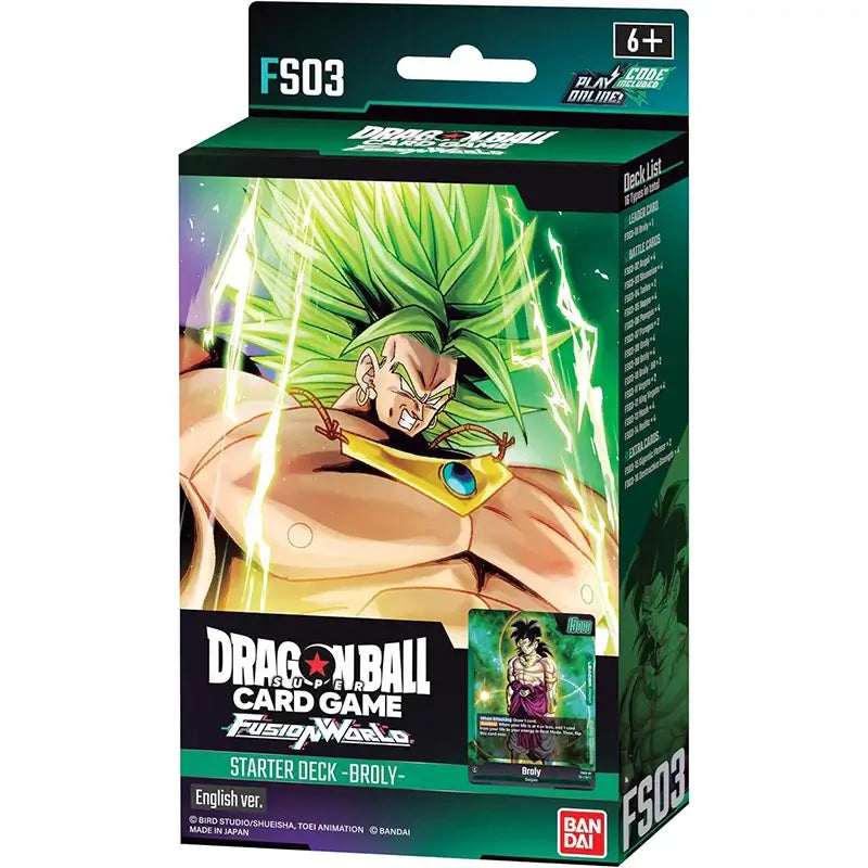 BANDAI Dragon Ball starter deck featuring Broly from the Dragon Ball card game Fusion World.