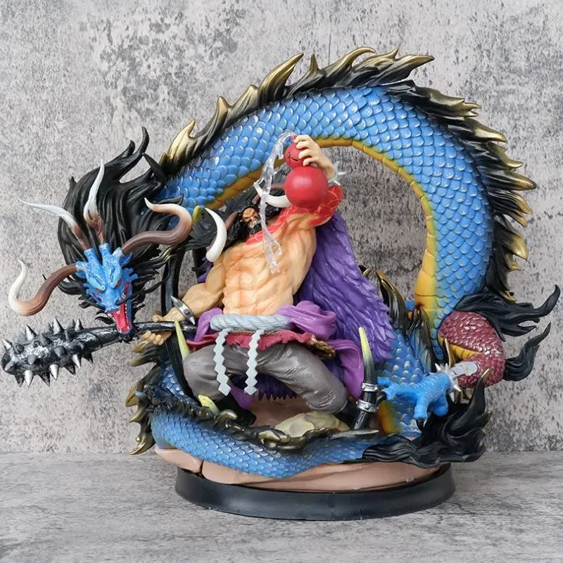 One Piece Kaidou 30cm statue figure depicting Kaidou with a dragon in vibrant colors, ideal for collectors.