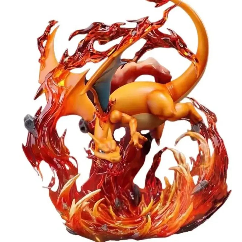 anime Pokemon Charizard action figure in dynamic pose with fiery effects, perfect for collectors and desktop decoration.