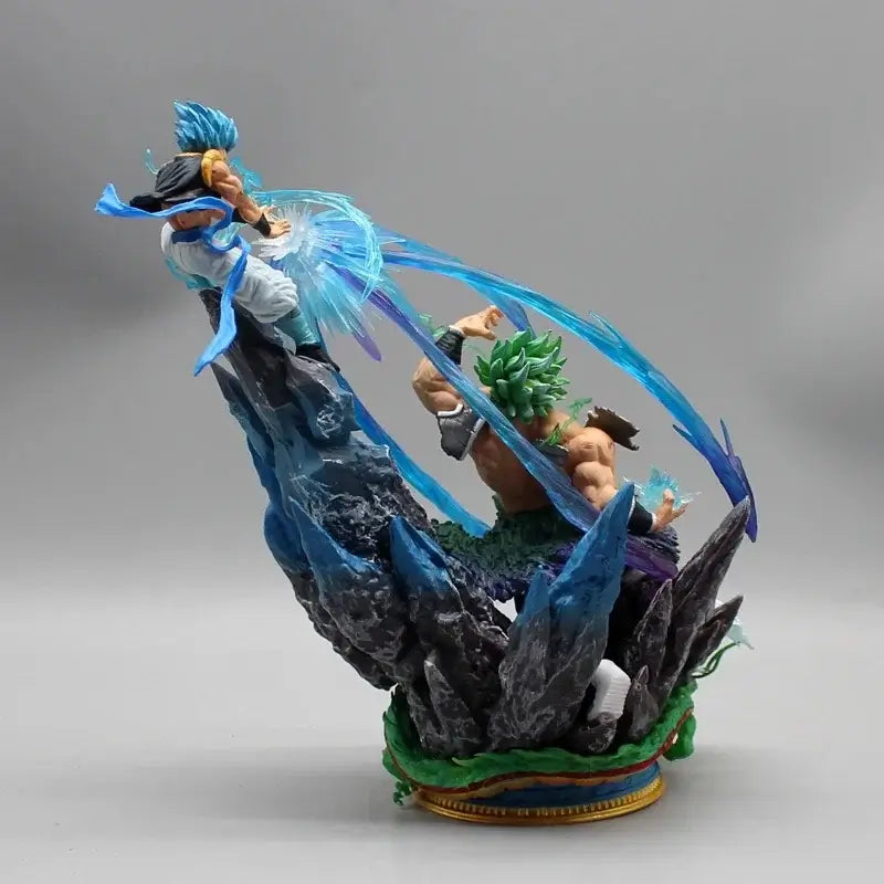 Dragon Ball Broly vs Gogeta figurine showcasing an intense battle scene with vibrant details.