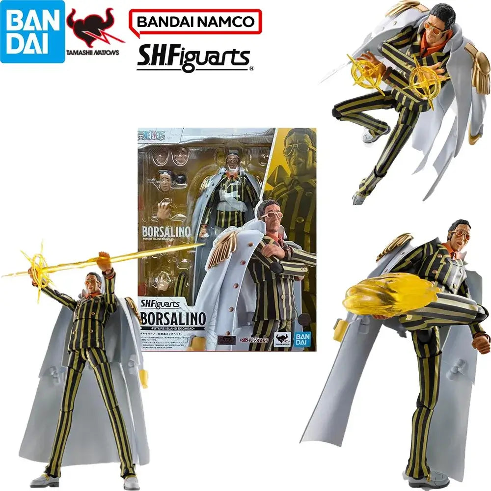 Bandai S.H.Figuarts One Piece Admiral Kizaru figurine with detailed features and original packaging.