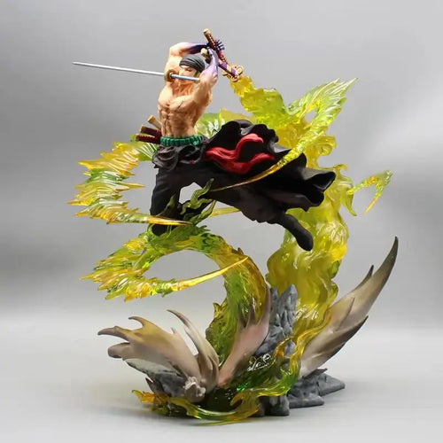 Anime One Piece 30cm Gk Battle Onijima War Figure Roronoa Zoro in dynamic pose with sword and colorful base.