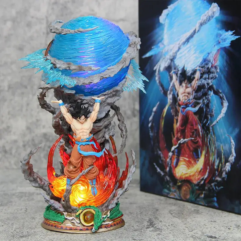 25cm Goku Dragon Ball PVC figure in dynamic pose with Spirit Bomb effects and illuminated base.