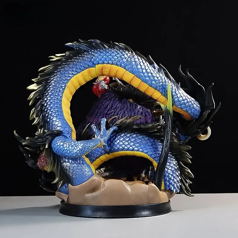 Kaido Dragon PVC figure displaying an intricately designed blue dragon figure from One Piece, 30cm in size.