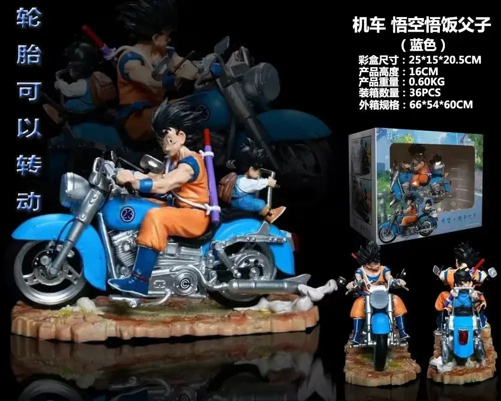 Dragon Ball Goku Gohan Motorcycle Figure rotatable action figure on blue motorcycle with Gohan.